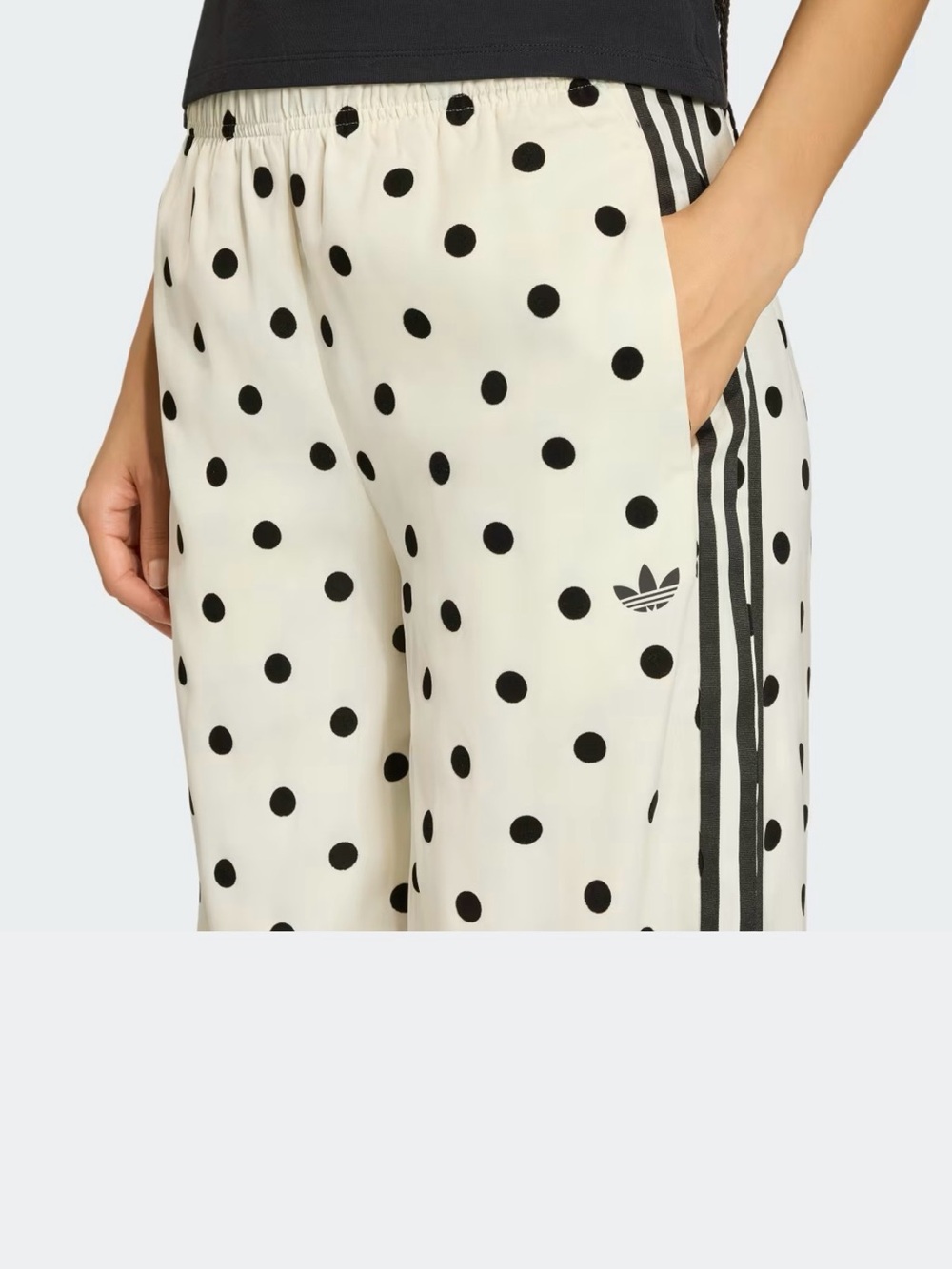 adidas Cream Wide-Leg Polka Dot Track Pants with Black Stripes - Picture 2 of 3